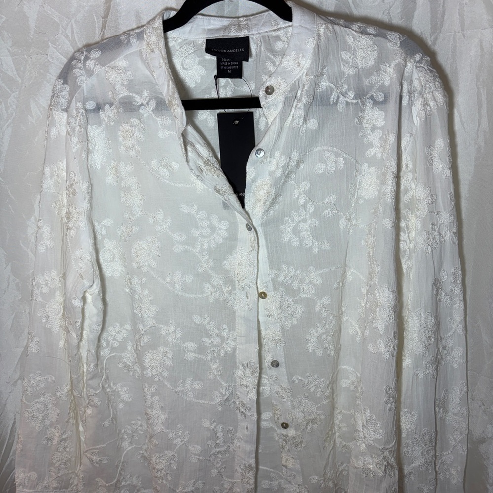 White Floral Button-Up Blouse